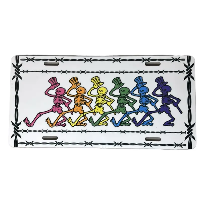Customizable Printed License Plates - Colorful Figures on White Background, Customizable Design, Ideal for Personal Use