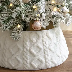 White Diamond Quilted Christmas Gift Basket Tree Skirt for Home and Wall Decor