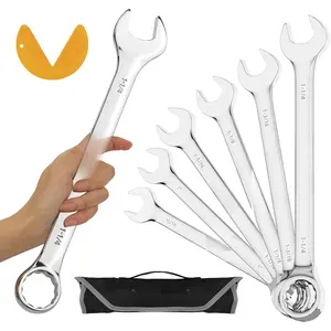 SAE Wrench Set, Large Wrench Set, 7- 15/16?, 1", 1-1/16", 1-1/8", /16", 1-1/4" Long Big Open End Wrench Tools Set Roll Up Pouch Organizer with Gauge, 12 Point Combination Wrenches Sets
