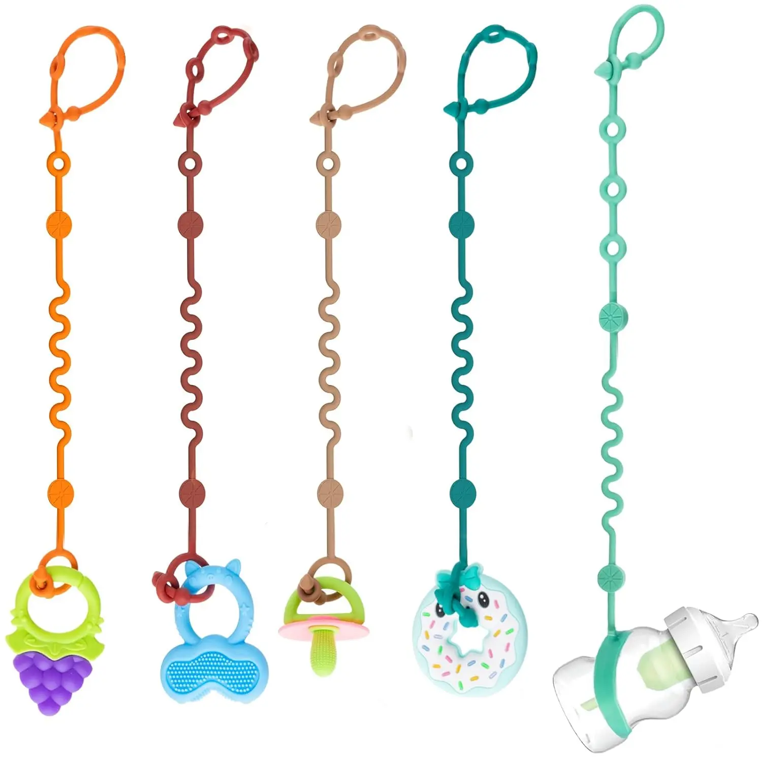 5-Pack Silicone Baby Toy Straps, Adjustable Toy Holder & Pacifier Clip - Stroller, High Chair, Car Seat Travel Essential, Halloween & Christmas Gifts