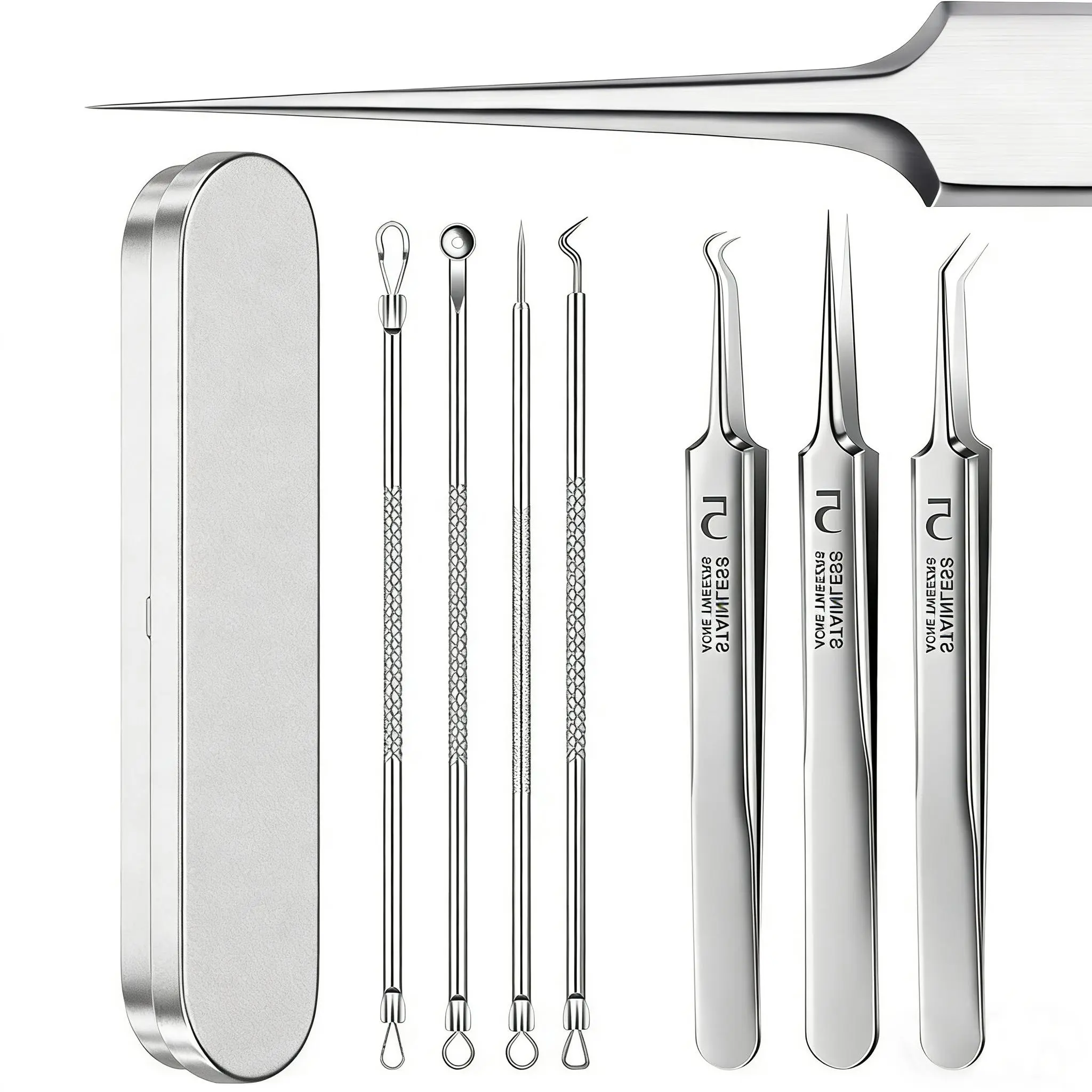 8PCS Stainless Steel Skincare Accessories Kit, Precision Facial Tools with Travel Case, Easy Care Beauty Set for Everyday Use