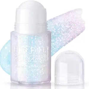 Roll-on Holographic Body Glitter Gel for Body Face Hair, Chameleon Color Changing Glitter Gel Under Light, Chunky Mermaid Sequins Festival Party Body Shimmer Glitter Makeup (8# Sparkling Pink)
