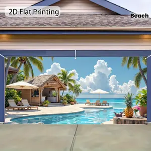 each Paradise Garage Door Backdrop Tropical Beach Backdrop Ocean Theme Background Cloth Summer Tapestry Wall Hanging Photography Background Polyester Fiber Outdoor Party Event Holiday Decor Studio Prop Vacation Wall Art