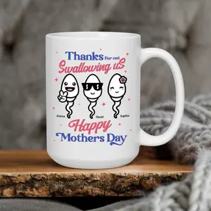 Funny Mothers Day Mug, Thanks For Not Swallowing Us Mug, Personalized Kids Names Mug, Mom Humor Gift, Unique Mother’s Day Cup, Custom Family Gift, Gag Gift for Mom, Cute Cartoon Mug, Sarcastic Mom Gift