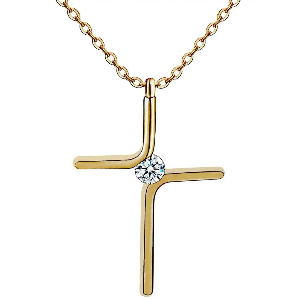 Titanium Steel Gold-Plated & Silver-Plated Simple Cross Pendant Necklace, Fashion Costume Jewelry Accessory