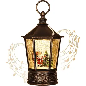Snow Globe Lighted Christmas Decorations, Santa Claus Musical Christmas Snow Globe Lantern with Timer, Christmas Holiday Party Gifts and Decorations