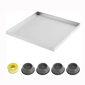 Stainless Steel Washing Machine Tray, Washing Machine Pan with 4 Pcs Anti-Vibration Washing Machine Feet Washer Pan, Drip Tray Catch