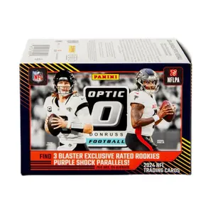 Panini 2024 NFL Donruss Optic Football Blaster Box - Jayden Daniels, Bo Nix, Marvin Harrison Jr - 3 Blaster Exclusive Rated Rookies - Purple Shock Parallels