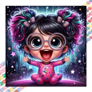 1 set of DIY diamond painting kit, 5D diamond art set, DIY decoration colorful bow, starry sky background, pink onesie. Mosaic, diamond art, DIY art home decoration, suitable for Christmas, Handicraft, Diamond Art Tools