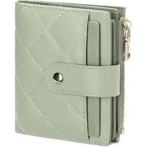 Small Women Wallet Slim RFID Blocking Leather Bifold Compact Card Holder Wallet for Women with Zipper Change Pocket 3 ID Window
