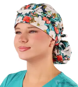 Stylish Banded Bouffant Ponytail Scrub Cap - Lush Winter Foliage