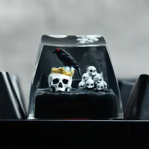 Handmade DIY Keycap Set, Raven Crown Skull Design, Glowing Cherry Mx Keycaps, Mechanical Keyboard Accessories Gift for Valentine's Day