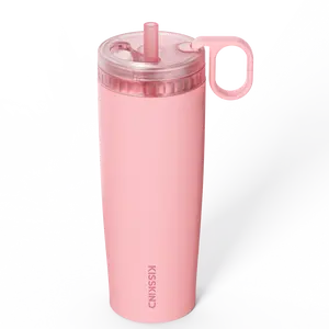 KISSKIND Iced Coffee Tumbler 20/24oz | Leakproof Lock Lid + Hidden Straw | Ceramic-Lined Stainless Steel Cup for Commute