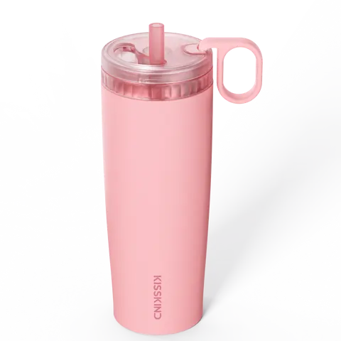 KISSKIND Insulated Flask for Adults - 20/24oz (500-1000ml) Portable Metallic-Taste Free Stainless Steel Tumbler with Ceramic Lining, Leakproof Lock Lid, Hidden Straw, Sealed in Your Bag, No Drips, Backpack Compatibility, Clean First Sip for Commute