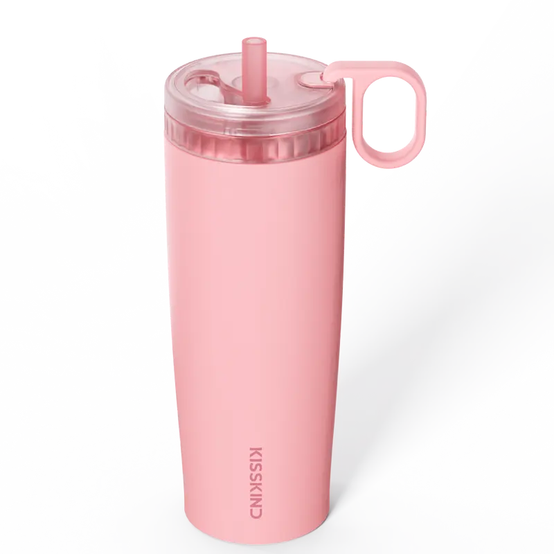KISSKIND Insulated Flask for Adults - 20/24oz (500-1000ml) Portable Metallic-Taste Free Stainless Steel Tumbler with Ceramic Lining, Leakproof Lock Lid, Hidden Straw, Sealed in Your Bag, No Drips, Backpack Compatibility, Clean First Sip for Commute