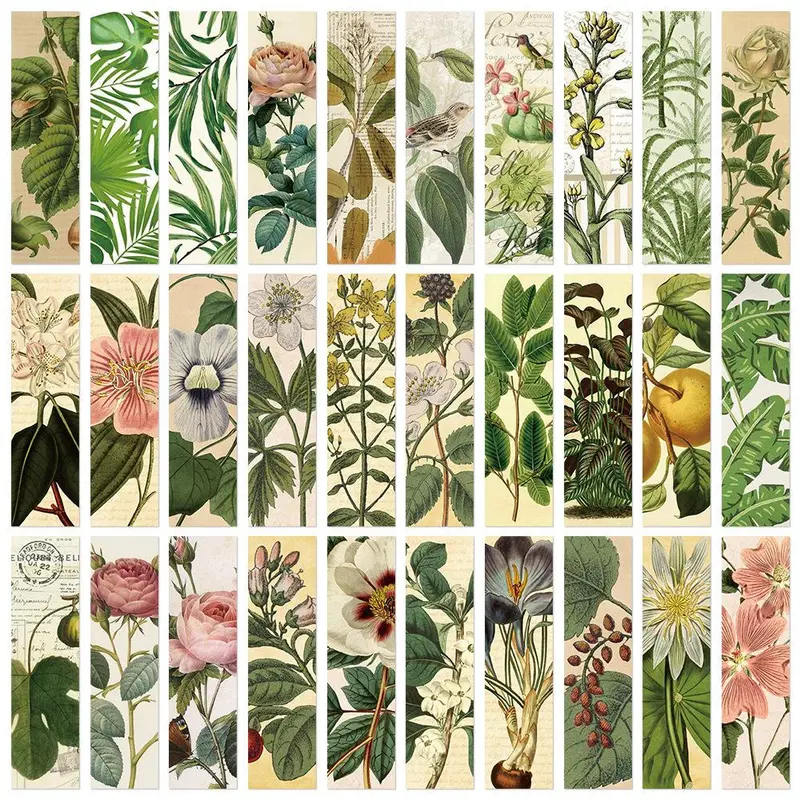 Vintage Flower Pattern Bookmarks, 30pcs/set Crafts Kit Scrapbooking & Journal Making Material Paper, DIY Decorative Paper for Greeting Card, Craft Kits, Crafting Kit, Craft Project Supplies