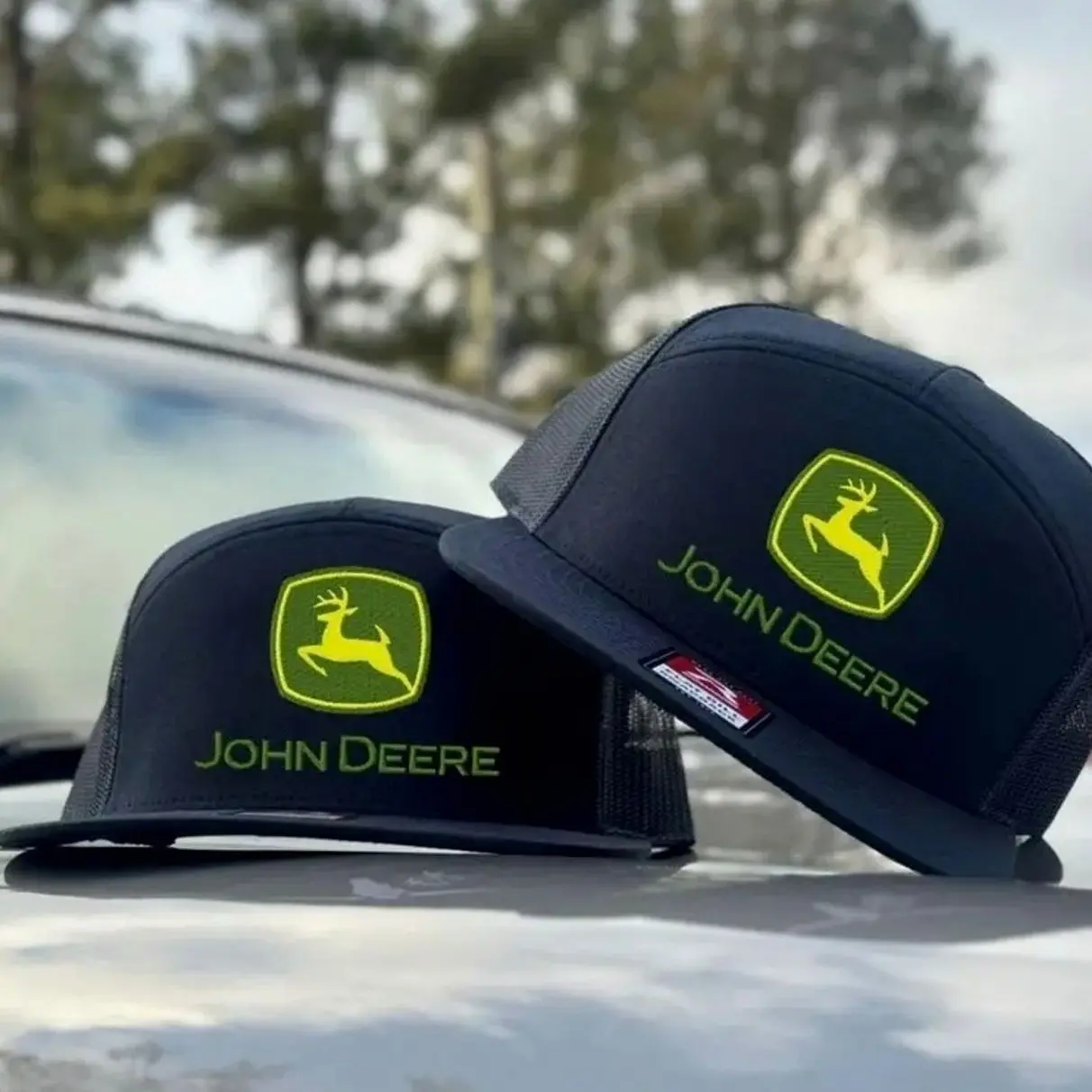 John Deere Trucker Hat | Deer Logo Mesh Snapback Cap | Farm Ranch Flat Bill Hat | Country Outdoor Gift for Him