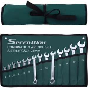 14-Piece Metric Combination Wrench Set Metric 8mm to 24mm 12 Point Combination Wrench Sets in Roll-up for Vanadium Mirror Finish