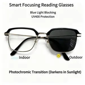 Smart Autofocus Progressive Multi-Focus Reading Glasses with Black with Gold Frame, Photochromic Transition Lenses, Blue Light Blocking, UV400 Protection, Anti-Eye Strain, Computer Magnification, Free Storage Case for Adult Office/Daily Use