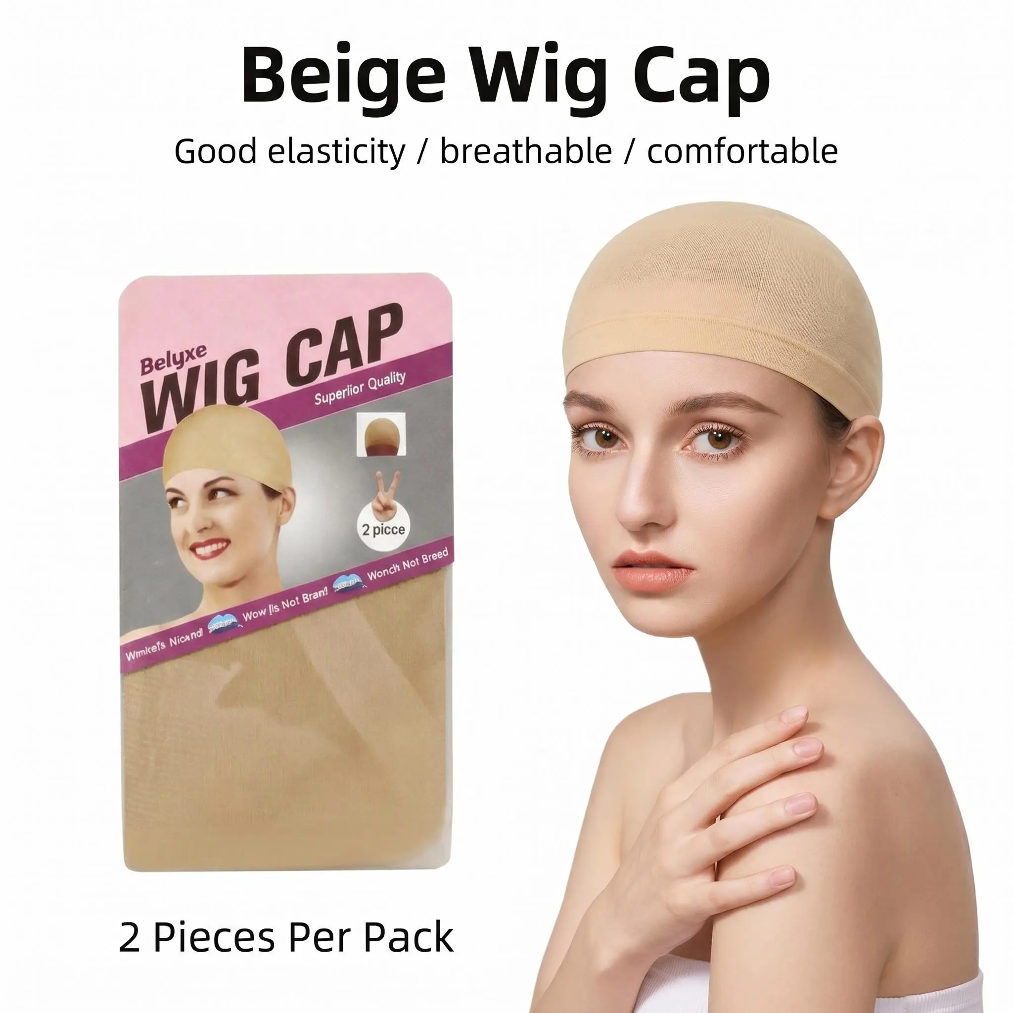 Stretchy Wig Cap for Women, Beige Stocking Cap Liner - Essential Tool and Accessory for Lace Front Wigs and Hair Extensions, Hair Extensions Wigs Tools & Accessories
