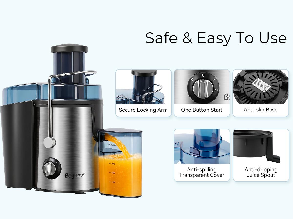 BOYUEVI-800W Home Use Multi-function Electric Juicer with 3" Feed Chute for Whole Fruits and Veg, Centrifugal Juicer with 30 oz. Juice Jug,BPA-Free, Easy to Clean