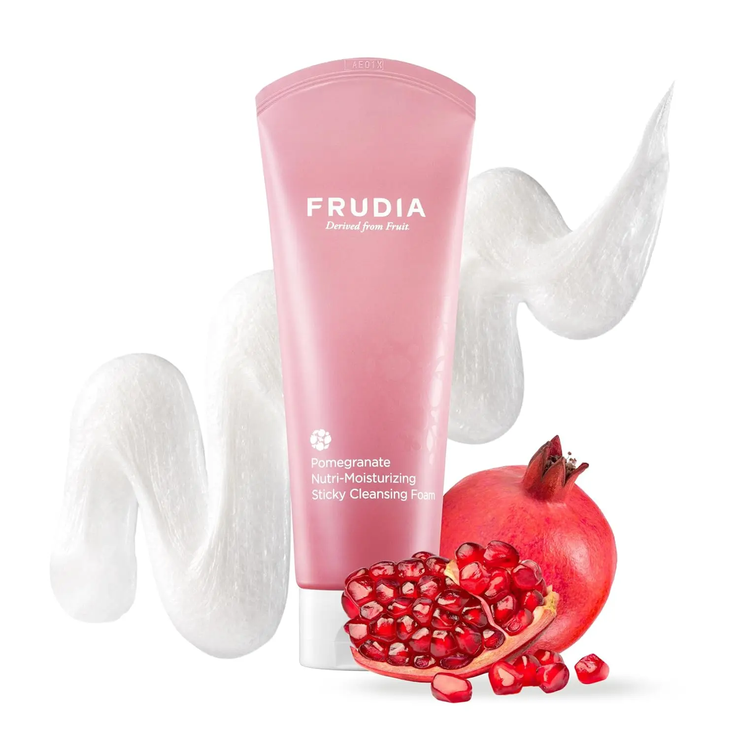 FRUDIA Pomegranate Nutri-Moisturizing Facial Cleanser (4.9 oz) – Gentle Daily Korean Face Wash w/Adenosine & Pomegranate Extract | Korean Face Cleansing Foam for Hydration & Elasticity