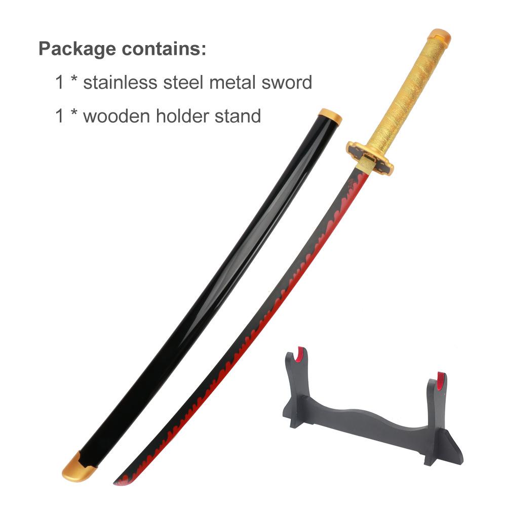 ELERVINO Real Demon Slayer Cosplay Sword Tsugikuni Yoriichi 41 inches Not Sharp Samurai Katana with Wooden Holder Stand Display Anime Fans for Halloween Role Playing Props Cosplay Collection Decoration Christmas Gift Birthday New Year