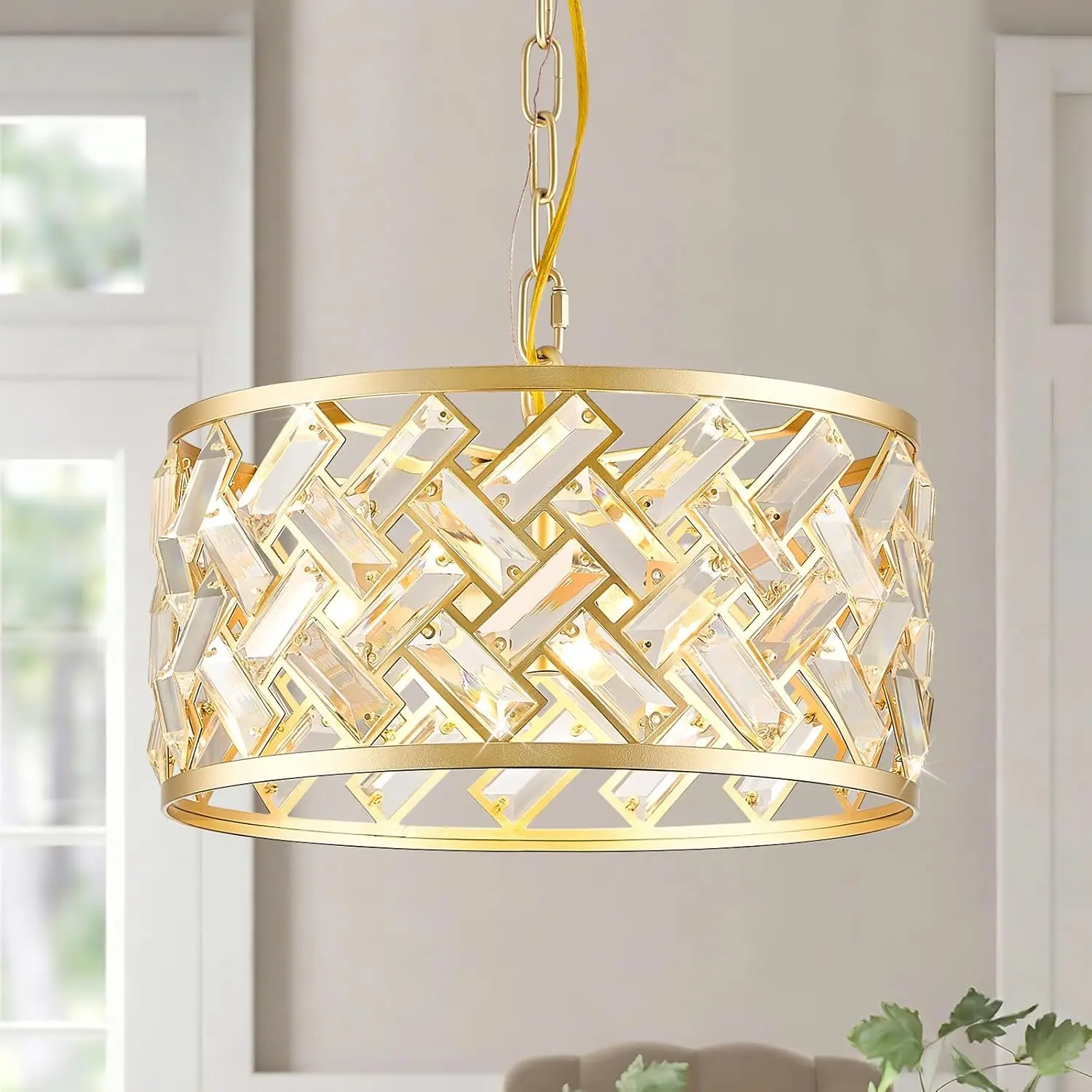 ETL Listed 3-Light Gold Crystal Semi-Flush Mount Chandelier, 12.4in Modern Indoor Lighting Fixture for Dining Room, Bedroom (Home Improvement)