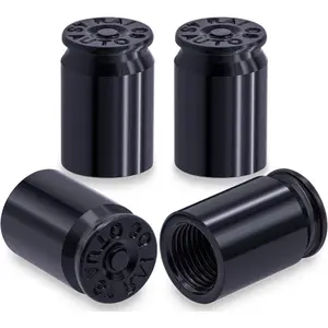 4 PCS Aluminum Alloy Bullet Shell Tire Valve Stem Caps-Universal Dustproof Covers for Cars, SUVs, Trucks, Bikes & Motorcycles (Black)