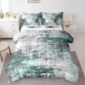 Watercolor Ombre Comforter Set,7 Pcs,Modern Abstract Bedding Set for Girls Boys Kids Teens,Light Blue Green Tie Dye Batik Bed in A Bag,Gradient Grunge Bed Sheets (Light Blue Green,)