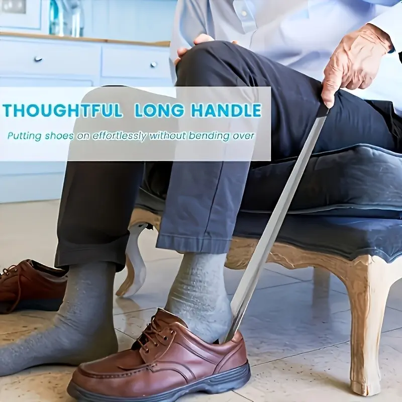 Ergonomic Stainless Steel Shoe Horn for Elderly and Mobility Impaired, Easy Grip Design, Sturdy Durable Comfort for Shoe Removal