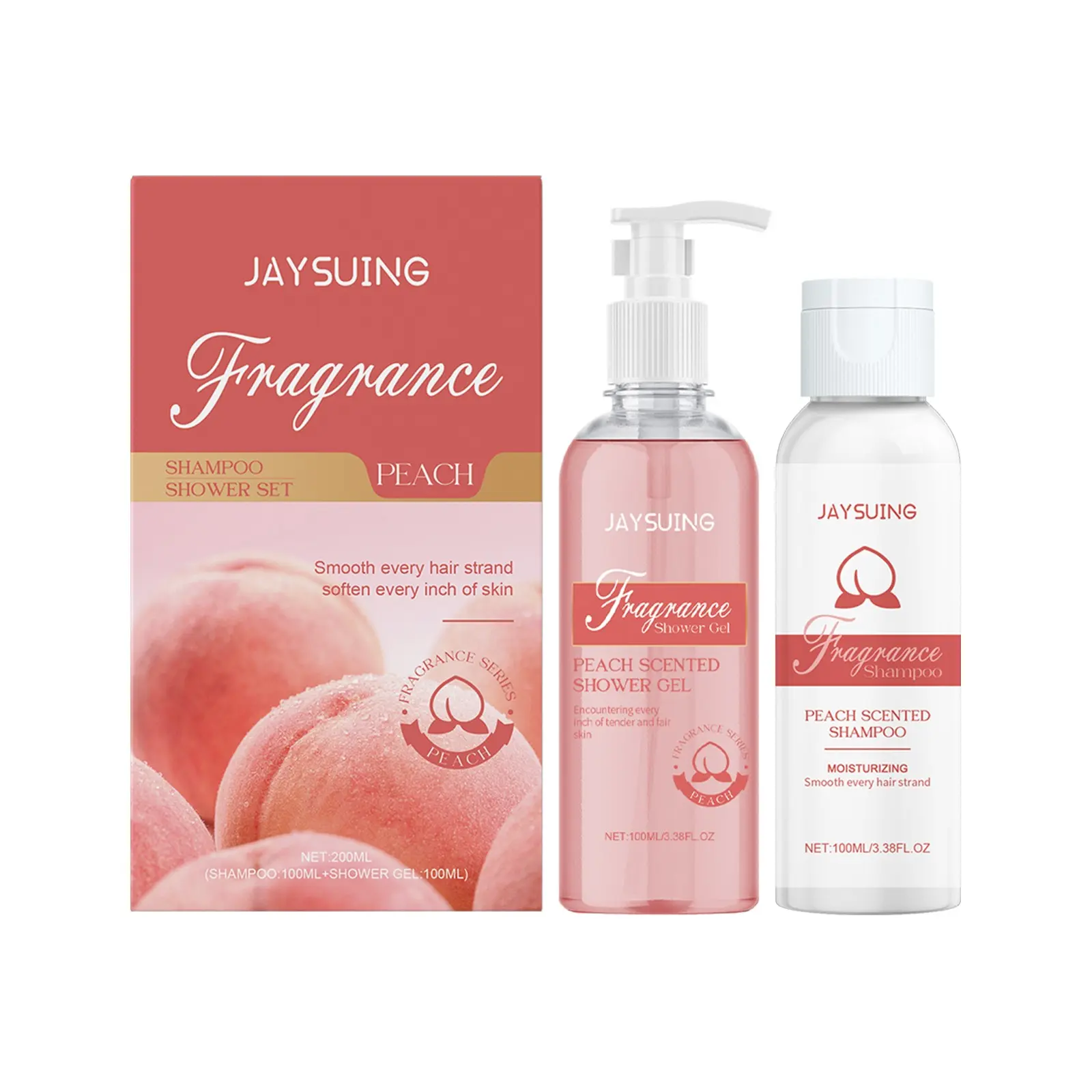 Peach Scented Smooth Hair & Body Wash Set, Fresh Long-Lasting Fragrance, Refreshing Peach Aroma, Complete Care Kit