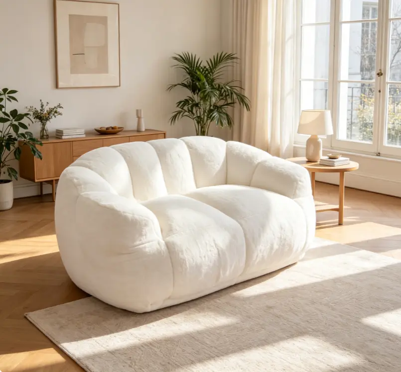 2-Seater Ultra Fluffy Floor Lazy Bean Bag Loveseat Sofa - Soft Filled Cozy Reading Chair, Viral Minimalist Indoor Living Room & Bedroom Small Space Furniture Decor