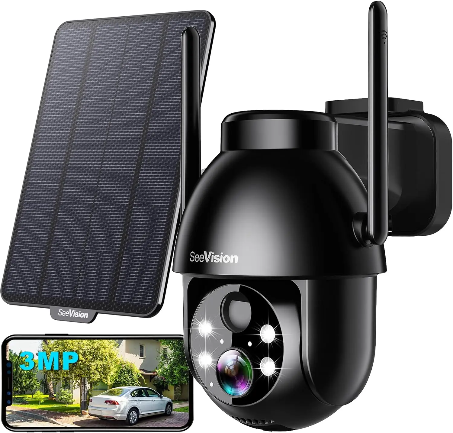SeeVision Solar Security Camera with Spotlight, Color Night Vision, PIR Motion Detection, and Two-Way Talk