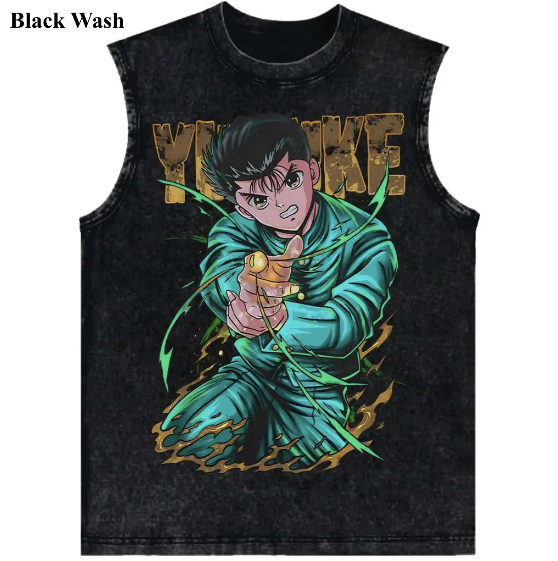 Yusuke Urameshi Vintage Tank Top, Yusuke Graphic Tees, YuYu Hakusho Tank Top, Men's Women's Sleeveless T-shirts, Unisex Anime Shirt, Anime Gift, Gym Workout Shirt, Menswear Womenswear Streetwear Top Fit Oversize