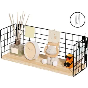 Floating Cubicle Shelf with Hooks, Paulownia Wood Desktop Organizer for Office Cubicle Decor, Desk Shelf for Top of Desk & Cute Cubicle Accessories for Work
