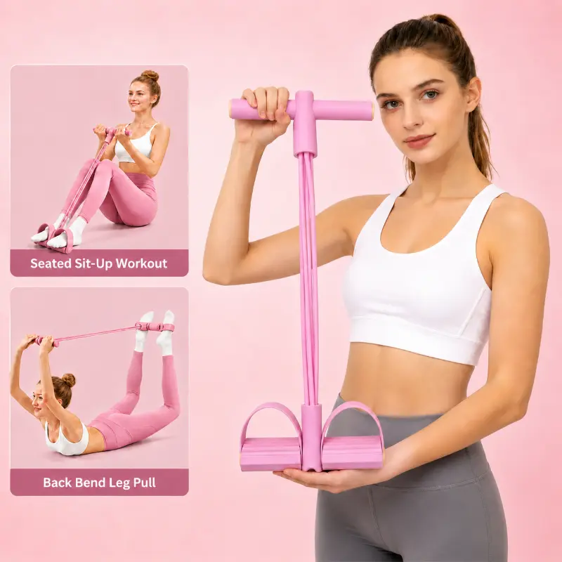 Portable 6-Tube Abdominal Crunch Trainer Multifunctional Pedal Resistance Band for Core Leg Arm Toning Home Gym Sit Up Assist Equipment