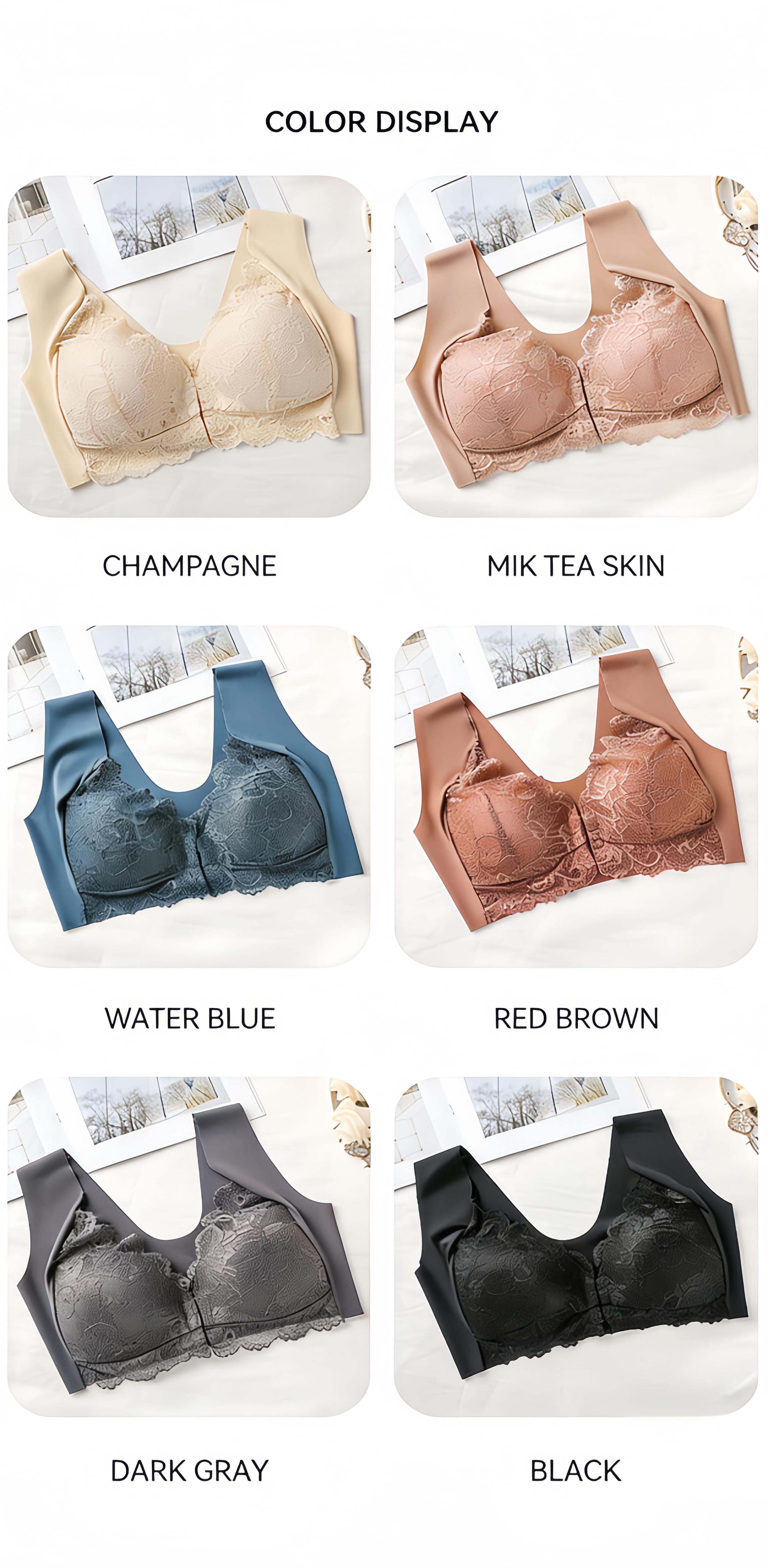 Plus Size Wireless Front Closure Lace Everyday Bra, Light Stretchy Fabric, Customized Fit for Womenswear, Back Smoothing Supportive Bra for Outfit & Workout