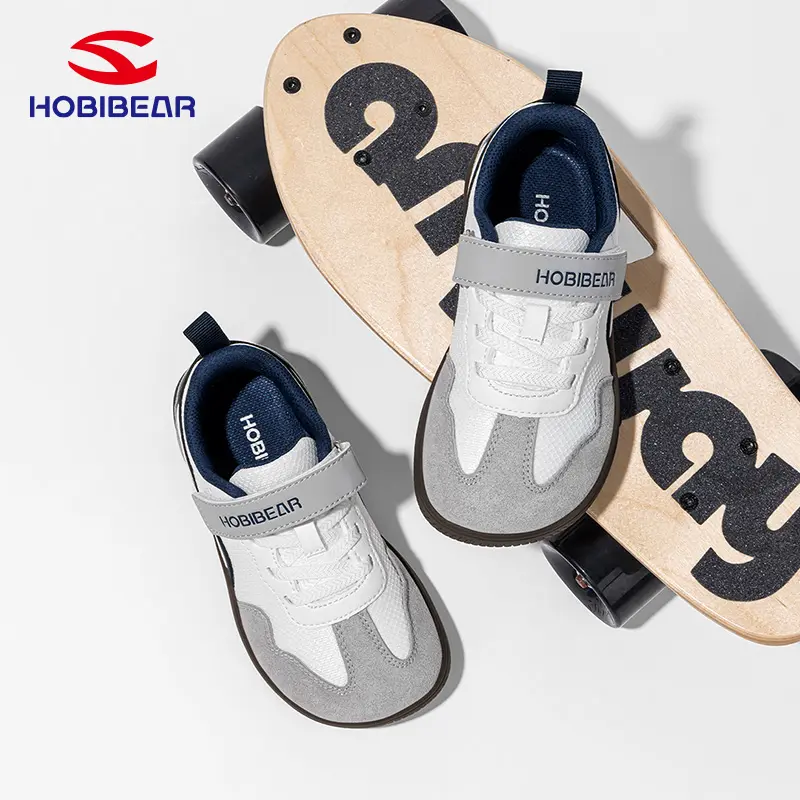 HOBIBEAR Kids' Wide-Toe Skate Shoes, Casual Low Top Velcro Trainers with Breathable Mesh and Shock-Absorbing Soles for Boys & Girls, Casual Trendy Trainers, Sports Skate Shoes, Flexible