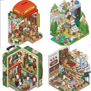 Miniature Scene DIY 3D House Sticker - Set of 4 for adults Kids, Make your own home/Store