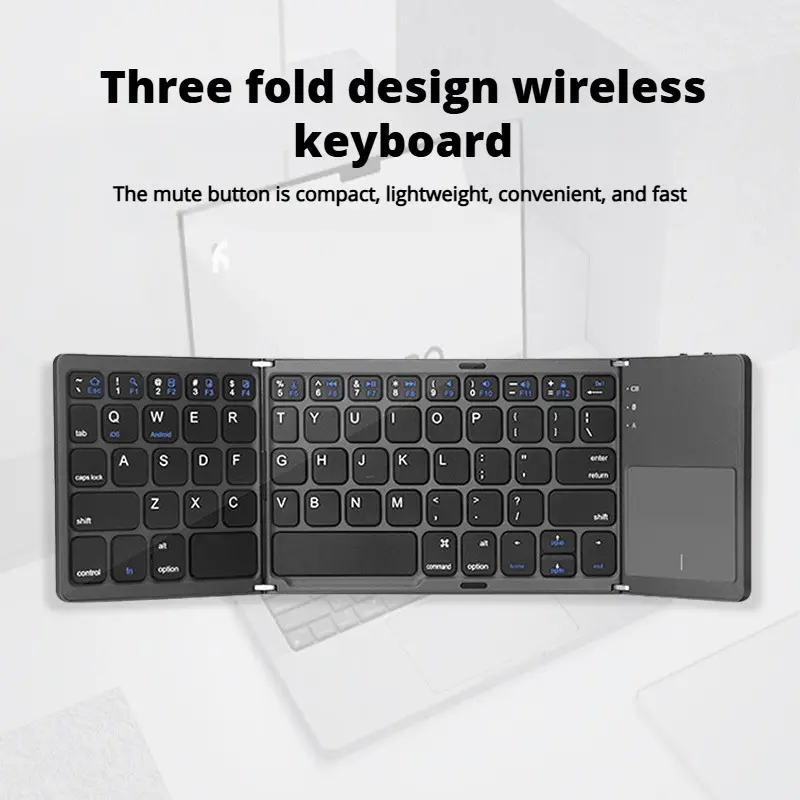 Portable Mini Foldable Bluetooth Keyboard with Mouse Touchpad, USB-C, Lightweight, Long-Lasting Battery, Remarkably Thin & Light, Ideal for Laptops & Phones, Compact Design, Father's Day Gift