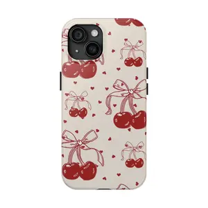Red Cherry Pattern Fashion Aesthetic Glossy Phone Case Accessories Durable