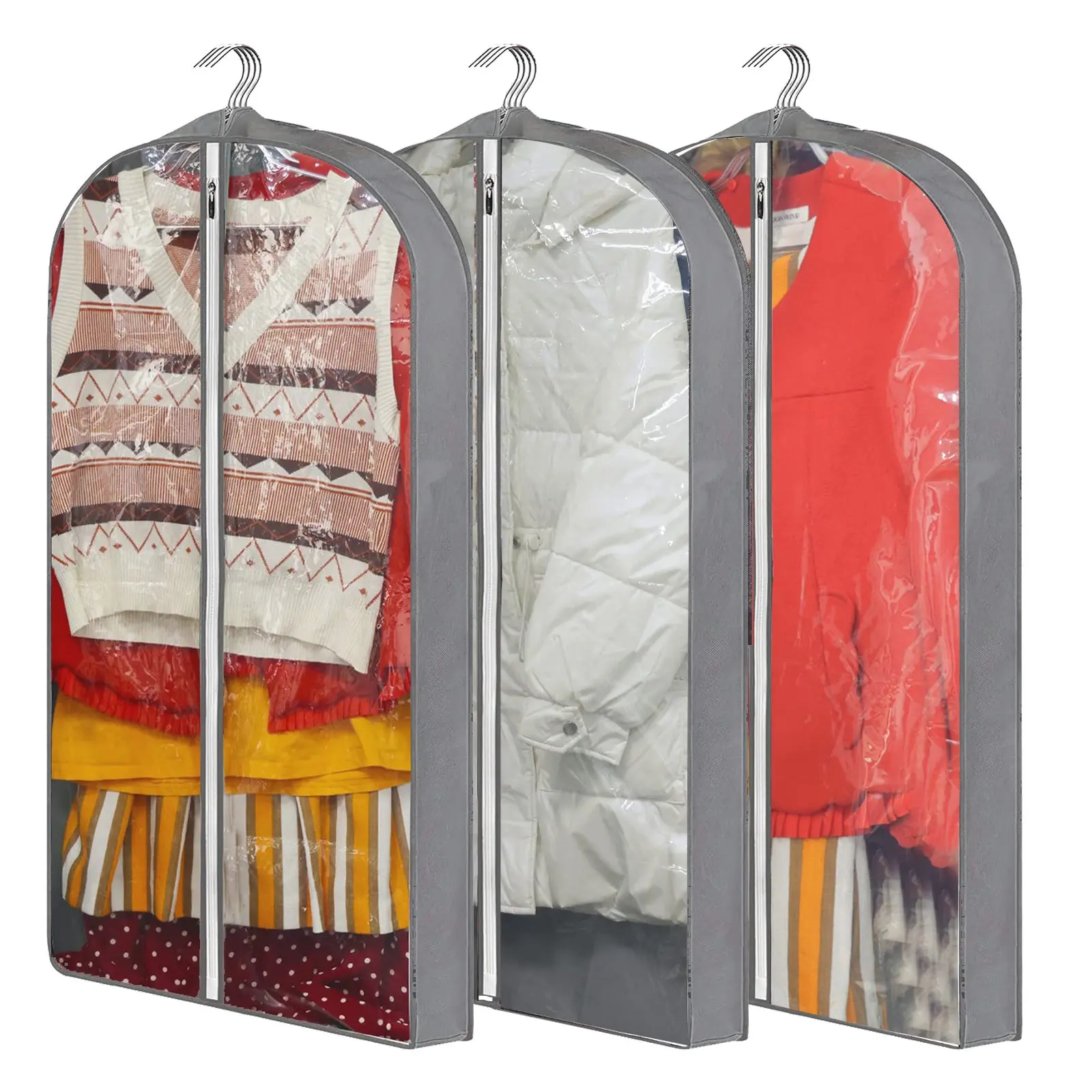 3-Piece Set, 40-Inch Long Transparent Hanging Clothes Bag, Wardrobe Storage Organize Suits Bags for Coats Dresses Fur Shirts Plastic Hanger Covers, Garment Covers, Dust Cover