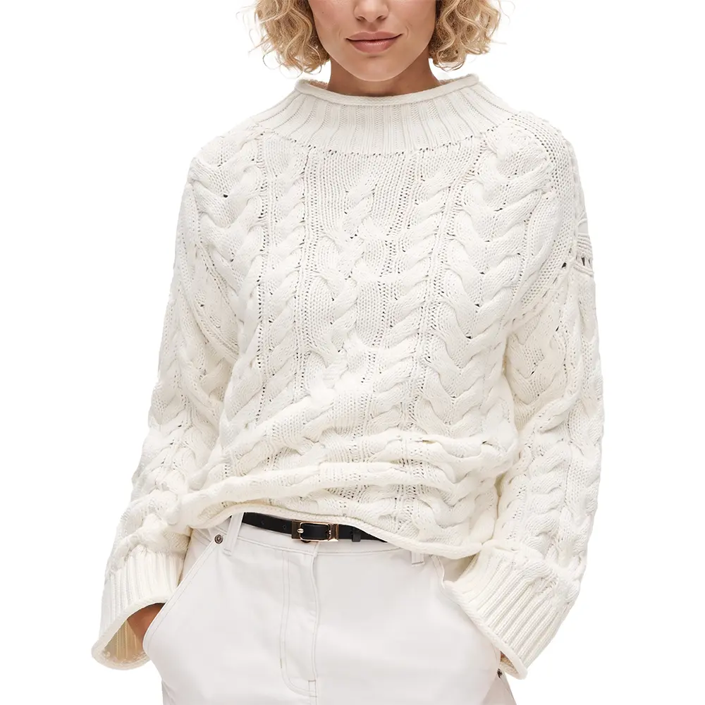 Yimoon Women's high-neck knit sweater, soft cotton-blend long-sleeve pullover, soft knit turtleneck sweater (with rolled hem), comfortable casual knit top for autumn and winter.