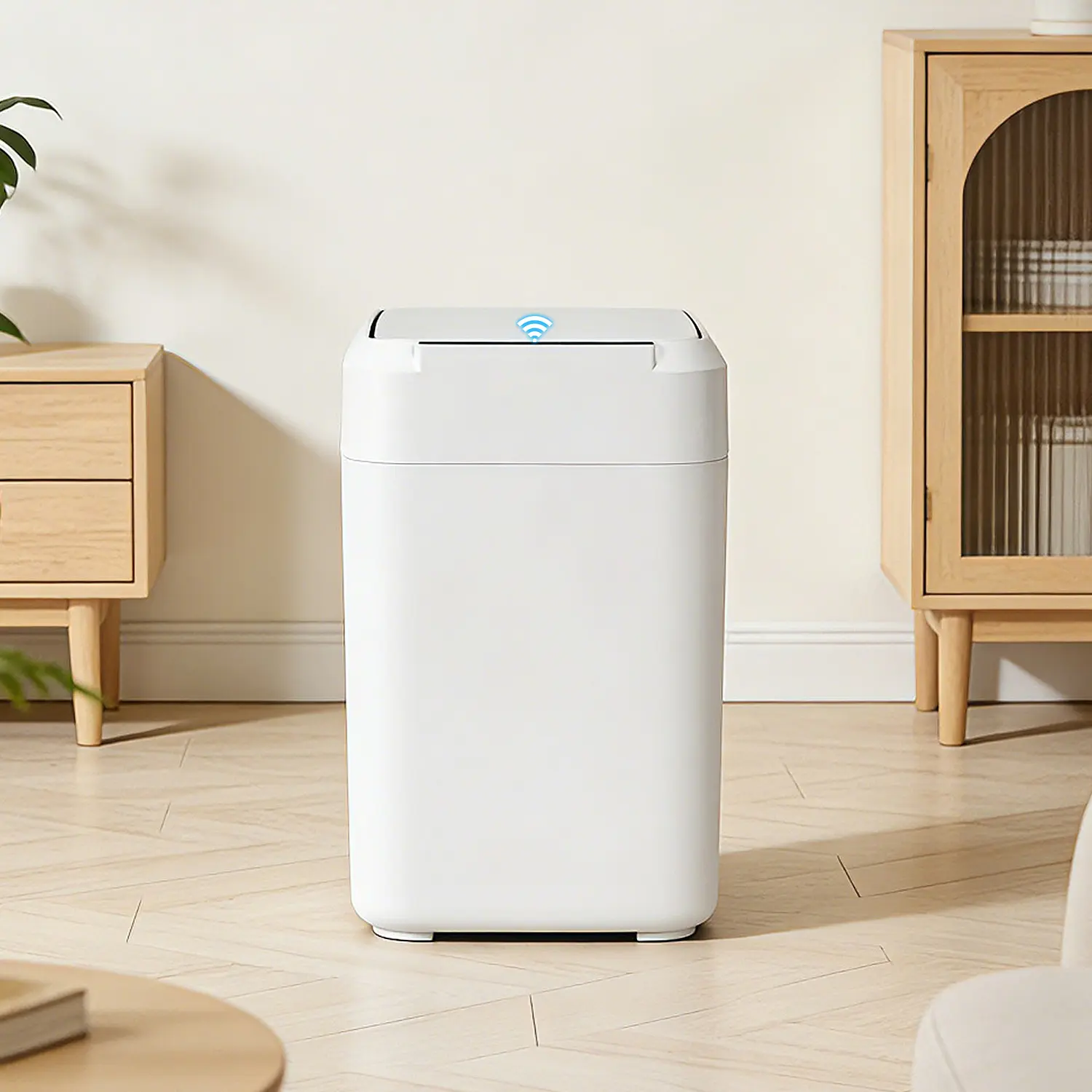 Banganicabot Smart Induction Waterproof Trash Can (4.5 Gal) - Touchless Motion Sensor Bin with 2000mAh Battery, 60-Day Battery Life, Integrated Bag Management, Odor Control, Clean for Kitchen, Office