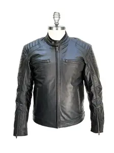 Men's Genuine Buffalo Leather Jacket Slim Fit Biker Style with Zipped Pockets & Sleeves for Durability and Comfort Medium Size
