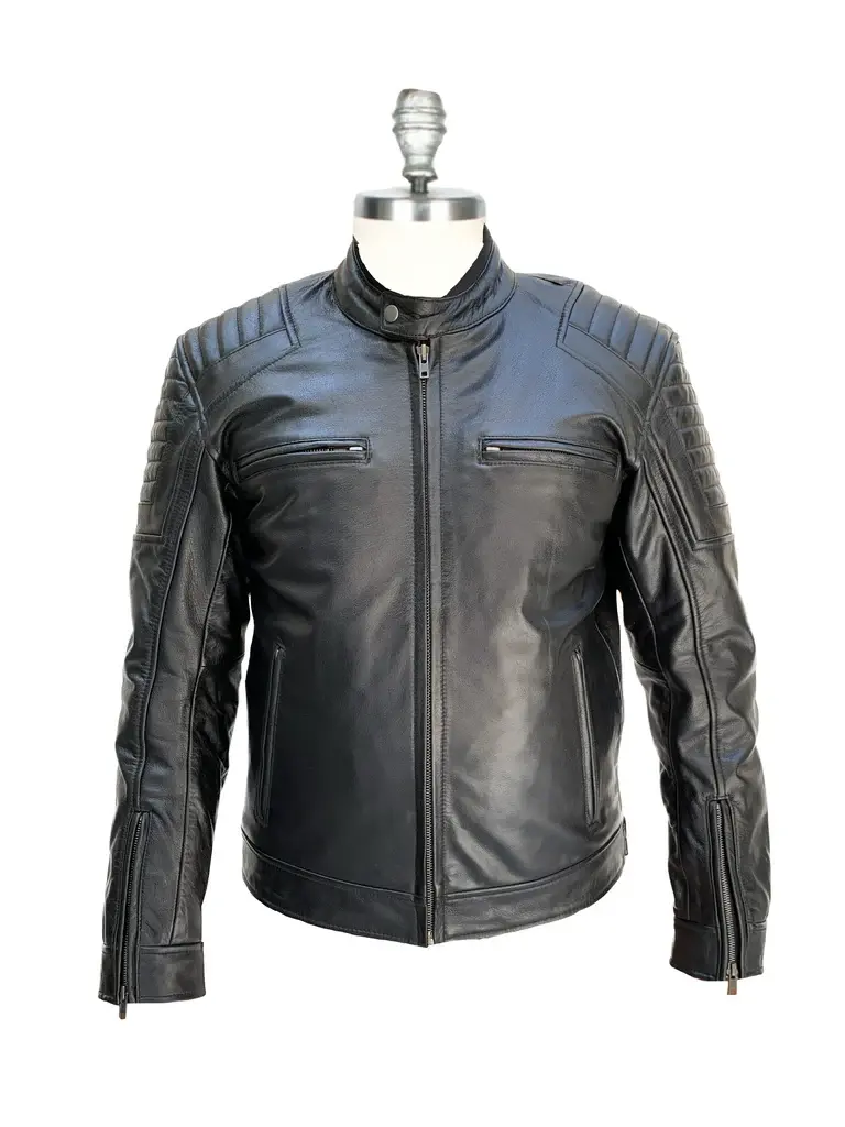Men's Genuine Buffalo Leather Jacket Slim Fit Biker Style with Zipped Pockets & Sleeves for Durability and Comfort Medium Size