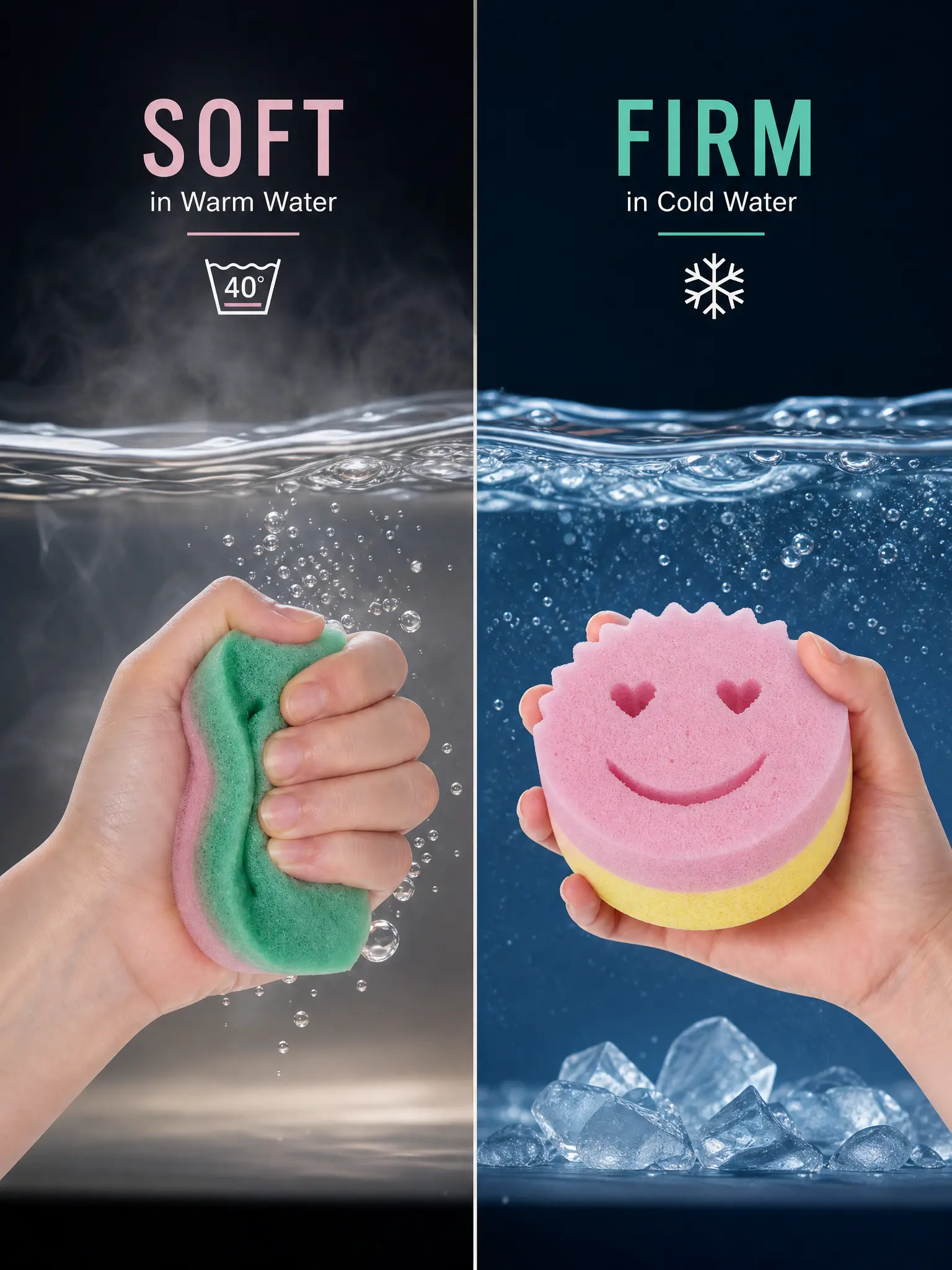 Dishwashing Thermal 40°C Dual-Sided Dish Sponge - Cute Heart Eyes Smiley Face, Quick-Dry Antimicrobial Kitchen Scrub Sponge for Cleaning and Organizing (1-Piece)