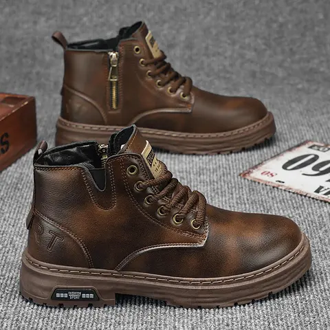 (The boots are one size smaller)Men's Fashionable Lace Up Ankle Boots, Western Inspired Boots, Casual Comfortable Boots for Daily Wear, Male All-match Trendy Shoes for Daily Wear, Western Work Boots, Footwear Boot