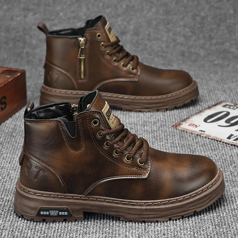 (The boots are one size smaller)Men's Fashionable Lace Up Ankle Boots, Western Inspired Boots, Casual Comfortable Boots for Daily Wear, Male All-match Trendy Shoes for Daily Wear, Western Work Boots, Footwear Boot